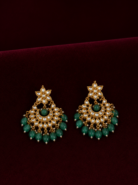 Gold Finish Blue Chandbali Earrings