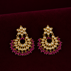 Gold Plated Pink Chaandbaali Earrings