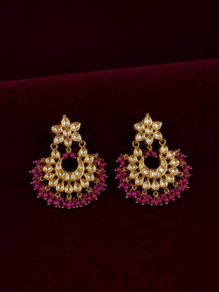 Gold Plated Pink Chaandbaali Earrings