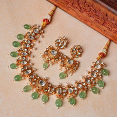 ADVIKA GREEN NECKLACE SET WITH EARRINGS