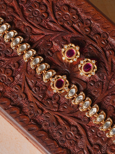 CHANDRIKA RED STONE CHOKAR SET WITH EARRINGS