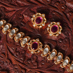 CHANDRIKA RED STONE CHOKAR SET WITH EARRINGS