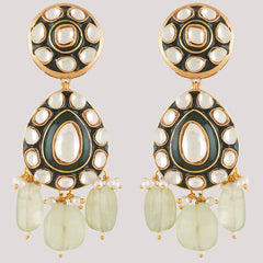 Gold Plated Kundan Studded Green Necklace Set With Earrings