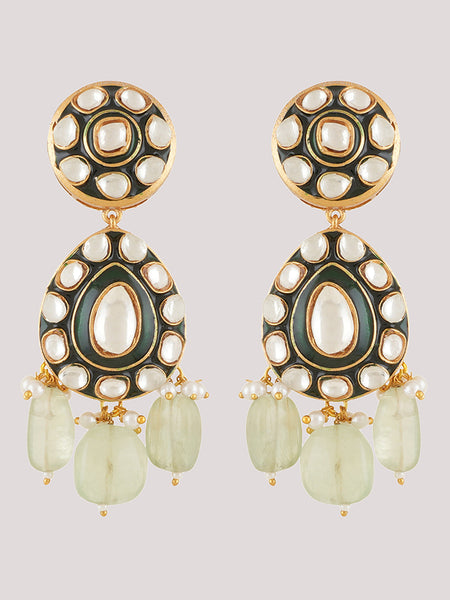 Gold Plated Kundan Studded Green Necklace Set With Earrings