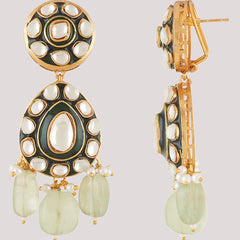 Gold Plated Kundan Studded Green Necklace Set With Earrings