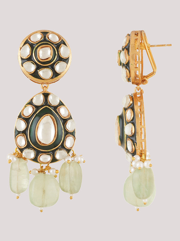 Gold Plated Kundan Studded Green Necklace Set With Earrings