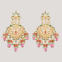 Gold Plated Pink Kundan Choker Necklace Set With Earrings