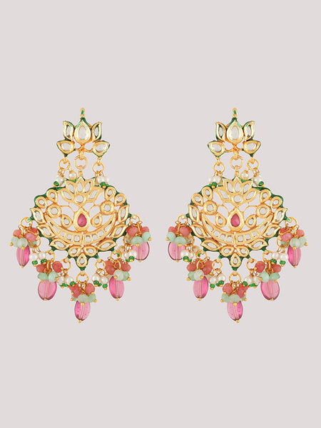 Gold Plated Pink Kundan Choker Necklace Set With Earrings