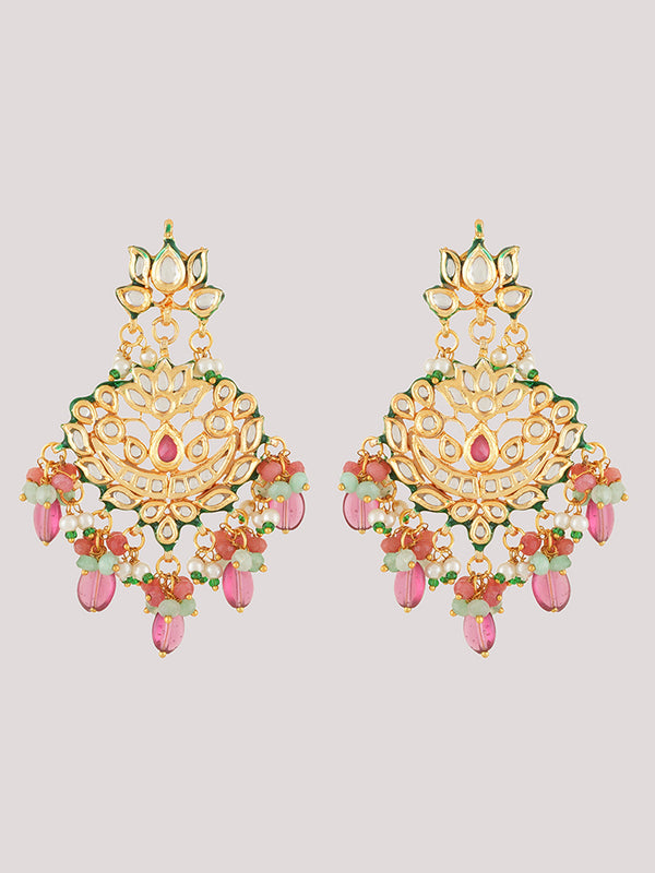 Gold Plated Pink Kundan Choker Necklace Set With Earrings