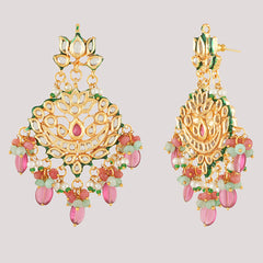 Gold Plated Pink Kundan Choker Necklace Set With Earrings