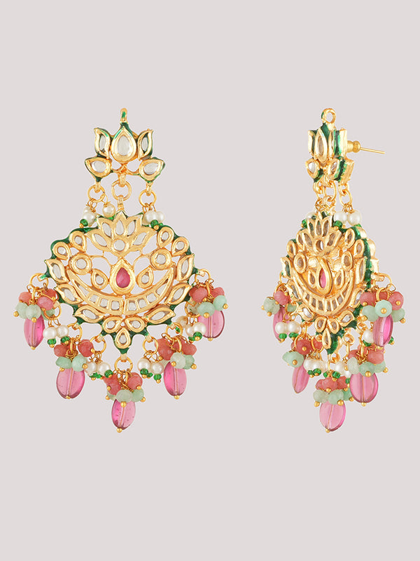 Gold Plated Pink Kundan Choker Necklace Set With Earrings