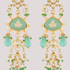 Gold Plated Kundan Studded Green Choker Necklace Set With Earrings