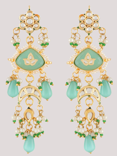 Gold Plated Kundan Studded Green Choker Necklace Set With Earrings