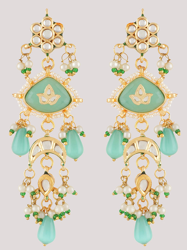 Gold Plated Kundan Studded Green Choker Necklace Set With Earrings