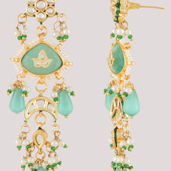Gold Plated Kundan Studded Green Choker Necklace Set With Earrings