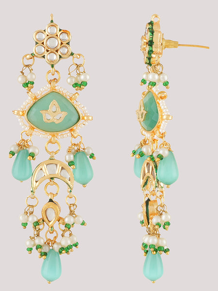 Gold Plated Kundan Studded Green Choker Necklace Set With Earrings