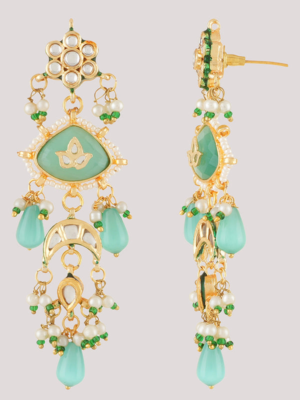 Gold Plated Kundan Studded Green Choker Necklace Set With Earrings