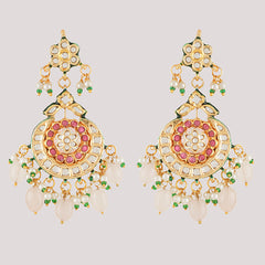 Gold Plated Ethnic Pink Choker Necklace Set With Earrings