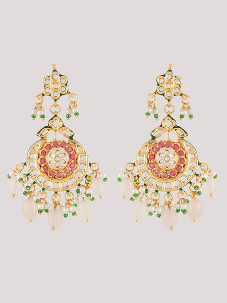 Gold Plated Ethnic Pink Choker Necklace Set With Earrings