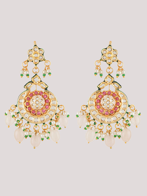 Gold Plated Ethnic Pink Choker Necklace Set With Earrings