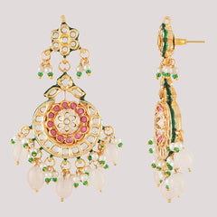Gold Plated Ethnic Pink Choker Necklace Set With Earrings