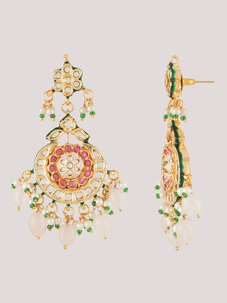 Gold Plated Ethnic Pink Choker Necklace Set With Earrings