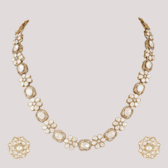Gold Plated Long Kundan Necklace With Earrings