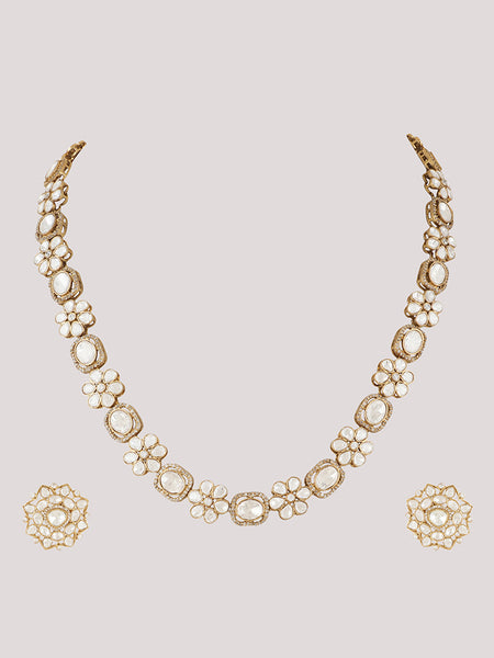 Gold Plated Long Kundan Necklace With Earrings