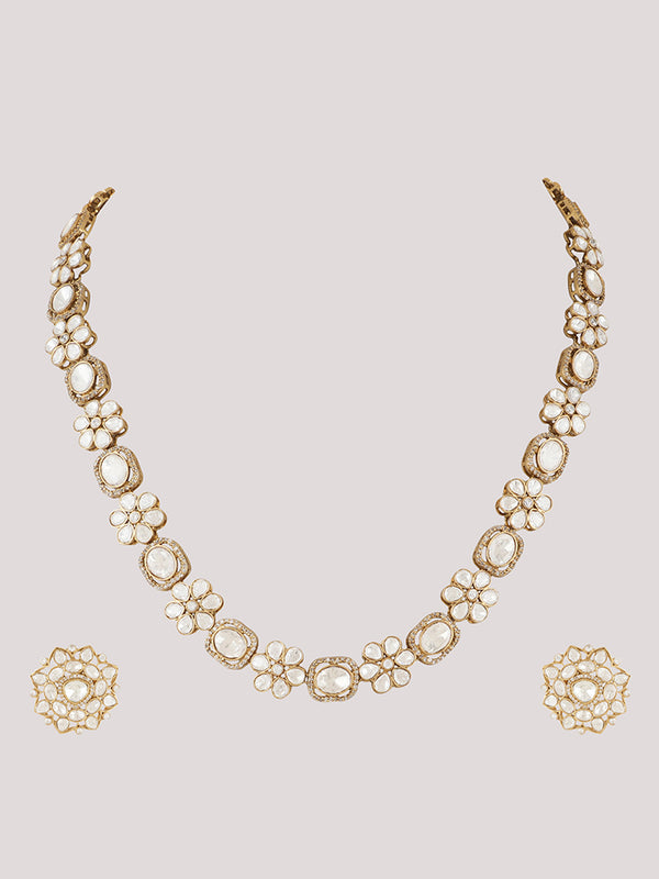 Gold Plated Long Kundan Necklace With Earrings