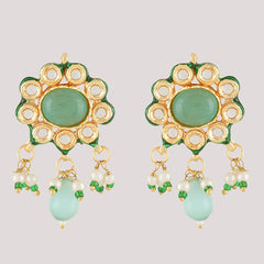 Gold Plated Kunan Polki Jade Chokar Set With Earrings