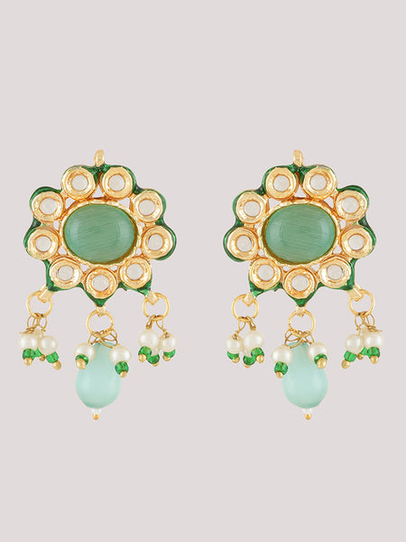 Gold Plated Kunan Polki Jade Chokar Set With Earrings