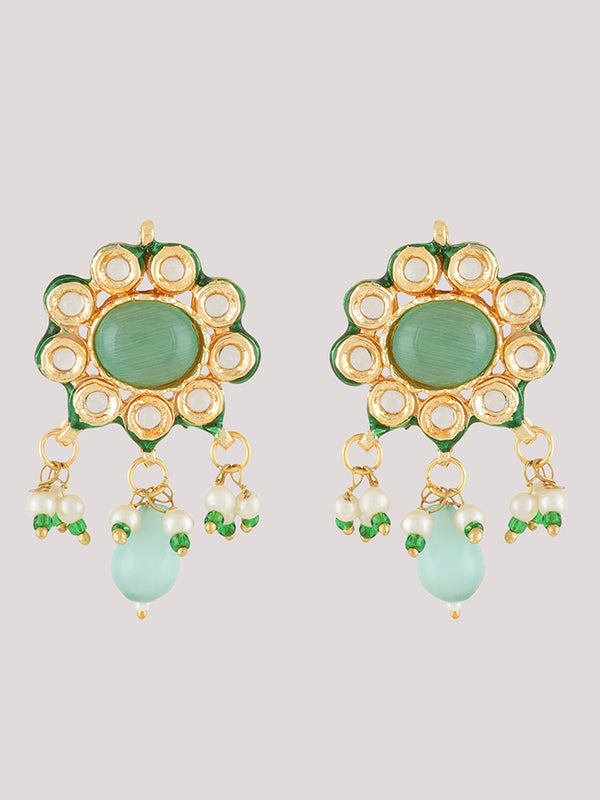 Gold Plated Kunan Polki Jade Chokar Set With Earrings