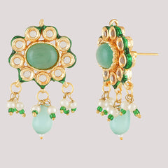 Gold Plated Kunan Polki Jade Chokar Set With Earrings