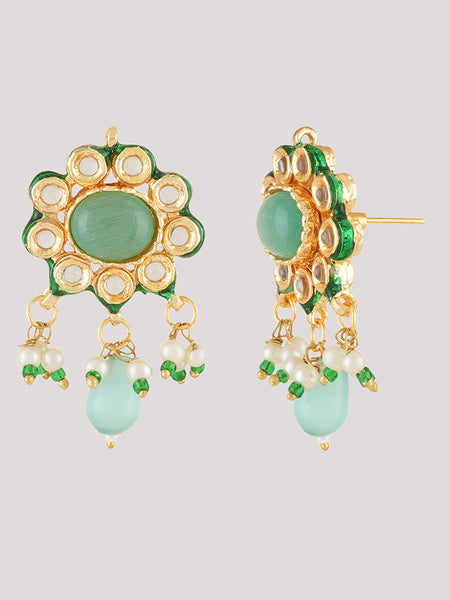 Gold Plated Kunan Polki Jade Chokar Set With Earrings