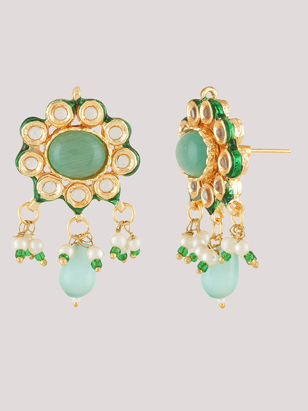 Gold Plated Kunan Polki Jade Chokar Set With Earrings
