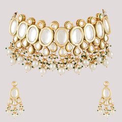 Gold Plated Pearls Kundan Choker Necklace Set With Earrings