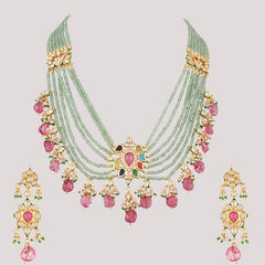 Gold Plated Ethnic Long Necklace Set With Earrings