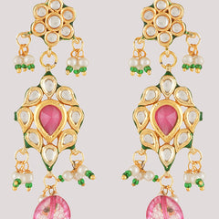 Gold Plated Ethnic Long Necklace Set With Earrings