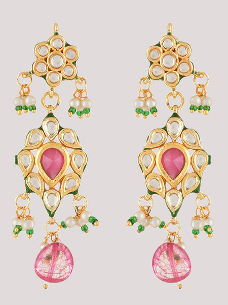 Gold Plated Ethnic Long Necklace Set With Earrings