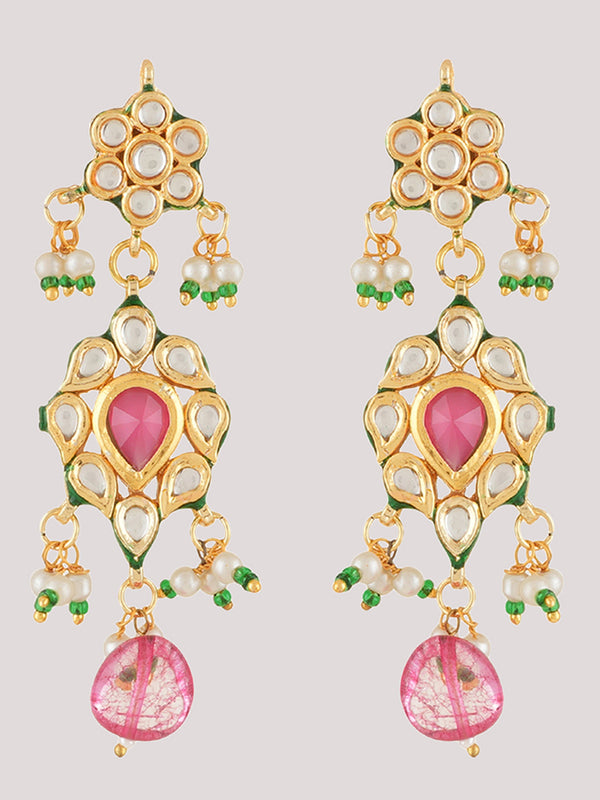 Gold Plated Ethnic Long Necklace Set With Earrings