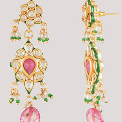Gold Plated Ethnic Long Necklace Set With Earrings