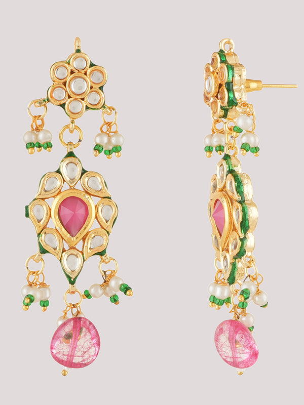 Gold Plated Ethnic Long Necklace Set With Earrings