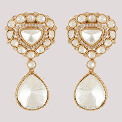 Gold Plated Long Kundan Studded Necklace With Earrings