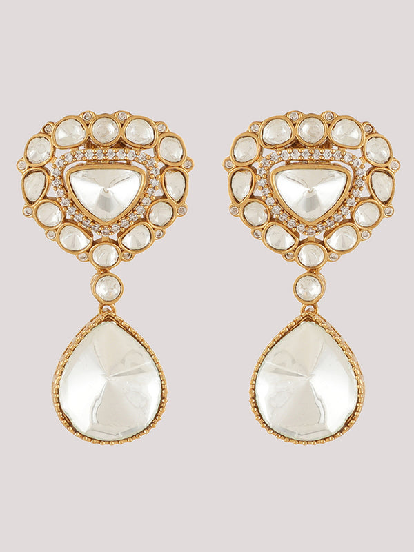 Gold Plated Long Kundan Studded Necklace With Earrings