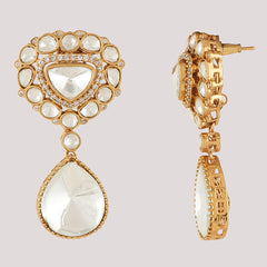 Gold Plated Long Kundan Studded Necklace With Earrings