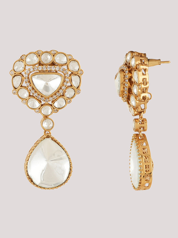 Gold Plated Long Kundan Studded Necklace With Earrings