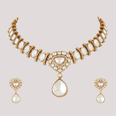 Gold Plated Long Kundan Studded Necklace With Earrings