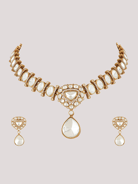 Gold Plated Long Kundan Studded Necklace With Earrings