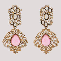 Gold Plated Rose Quartz Pink Choker Necklace Set With Earrings