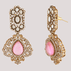 Gold Plated Rose Quartz Pink Choker Necklace Set With Earrings